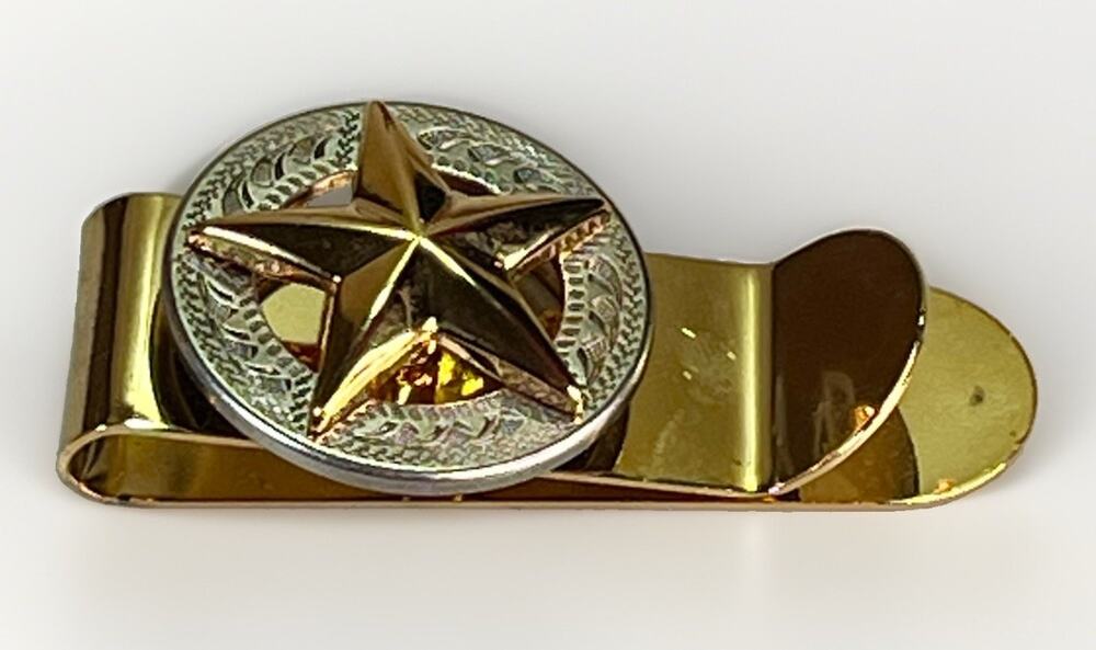 Texas Lone Star Gold Tone Money Clip Western Engraved Round Medallion